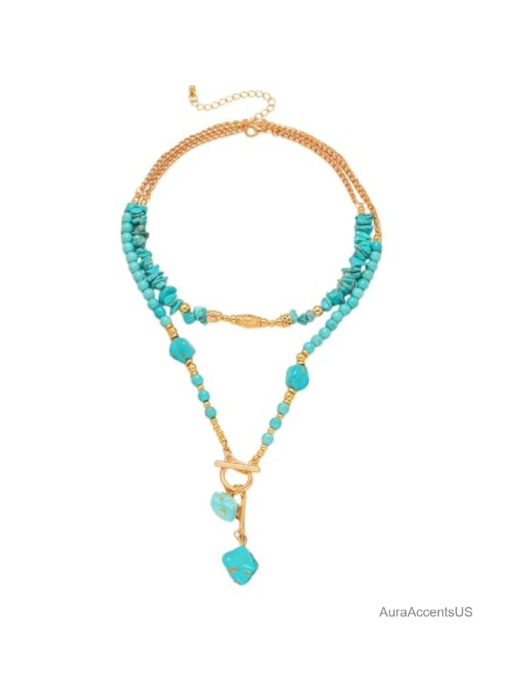 18k Gold Plated Copper Turquoise Layered Choker Necklace Handcrafted Boho